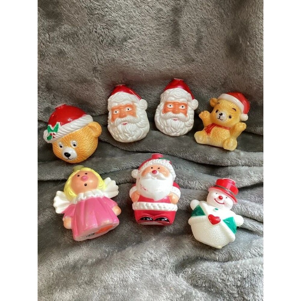 Vintage Blow Mold Christmas Light Covers Santa Bears Angel & Snowman 3" Tall x7
